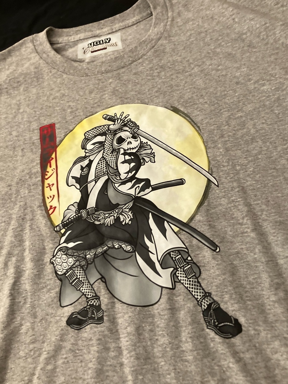 Samurai Jack | Jack Skellington/Samurai Moon Ugly Christmas Gray Tee Size XL